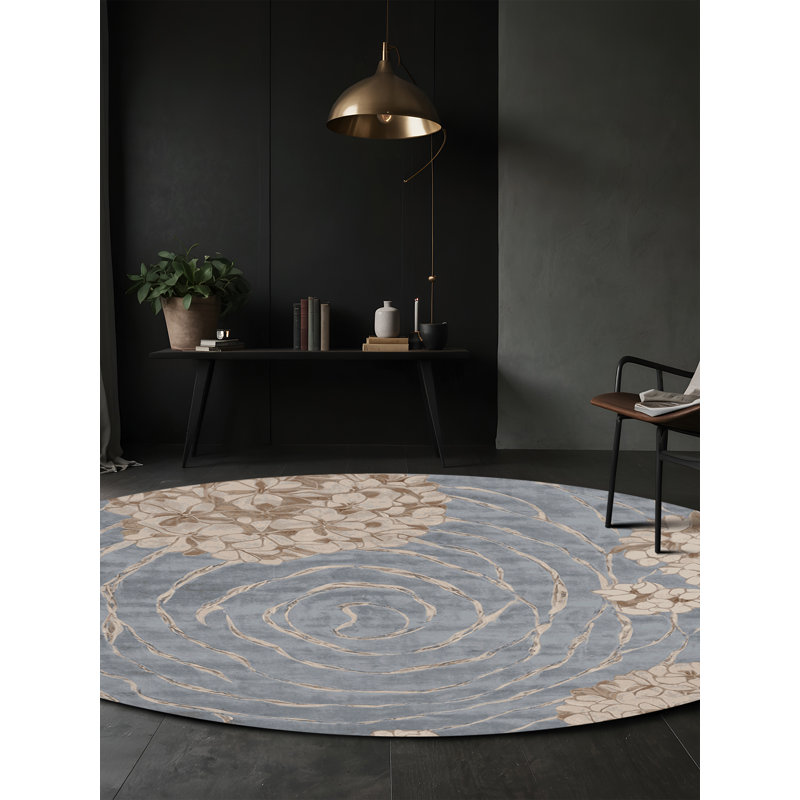 Machine Washable Gray Area Rug, Round 3'