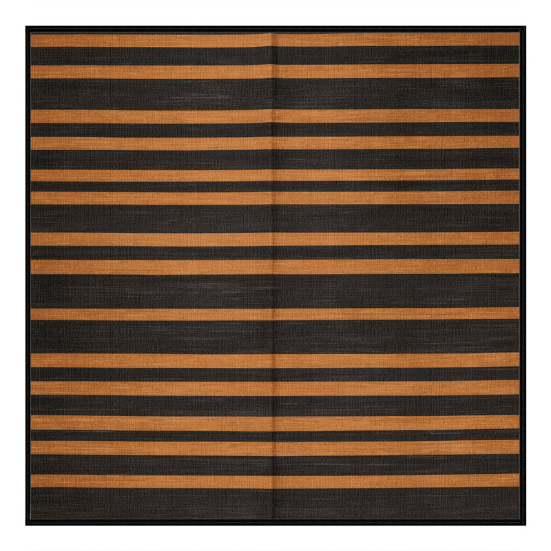 Tapis brun à rayures horizontales lavable à la machine, Carré 3 pi