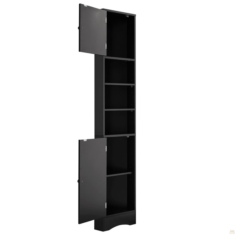 Armoire de rangement multi-fonctionnelle avec deux portes et tablettes réglables, tablette ouverte, noir, Black