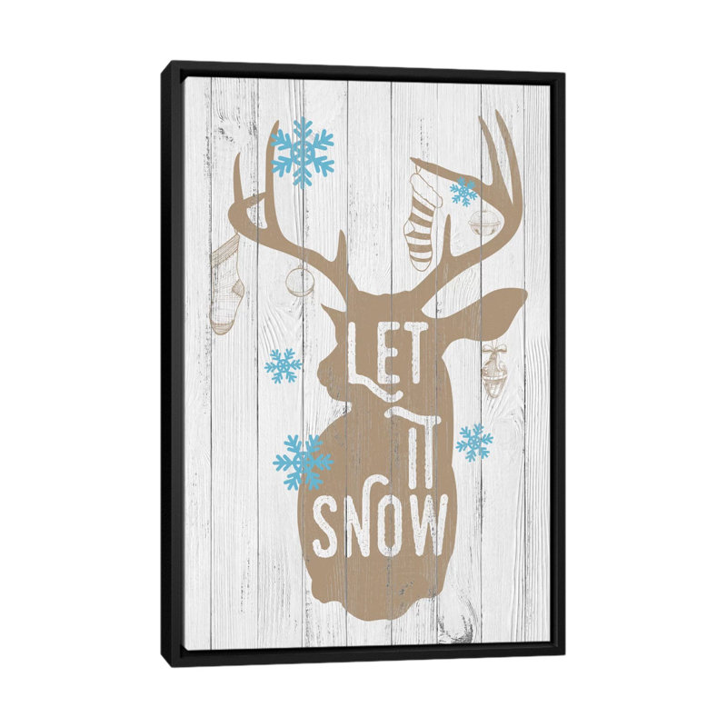 « let it snow », art textuel sur toile tendue, H 26 po x l 18 po x P 1,5 po, Toile encadrée noire, Pas de tapis
