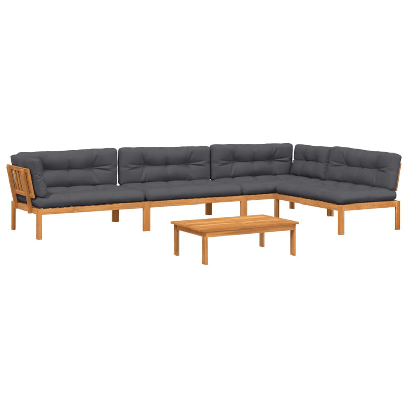 Ensemble de canapé à palette Vidaxl, bois d'acacia massif anthracite, polyester grand, Marron foncé, Anthracite