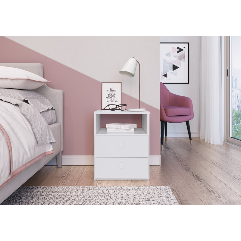 Tokio Nightstand With 2 Drawers And 1 Shelf – Compact Bedside Table – Mdp Construction – White Or Black – 35kg Capacity