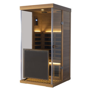 Samsora 1-Person Far Infrared Wooden Sauna For Home, With 3-Sided Tempered Glass, Right-Facing Door Design, Built-In Bluetooth Speaker And Full Spectrum Lamp