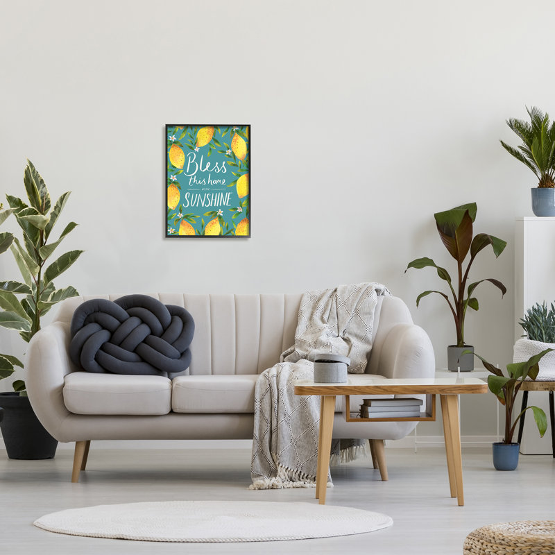 «Bless This Home with Sunshine Expression Spring Lemons» par Heather McLaughlin - Art textuel, H 20 po x l 16 po, Cadre noir