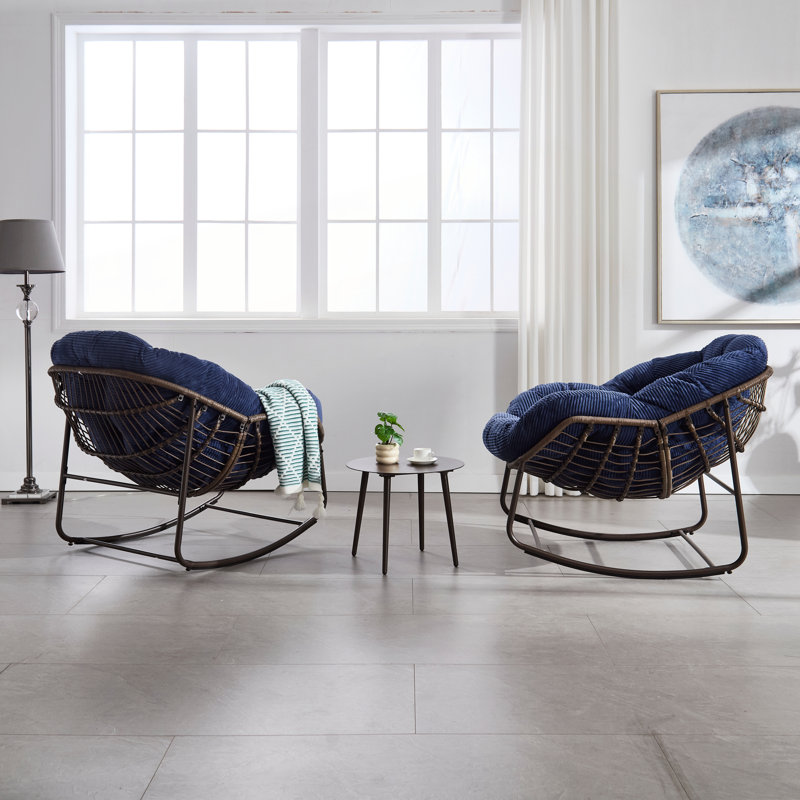 Chaise berçante d'extérieur en rotin, Bleu