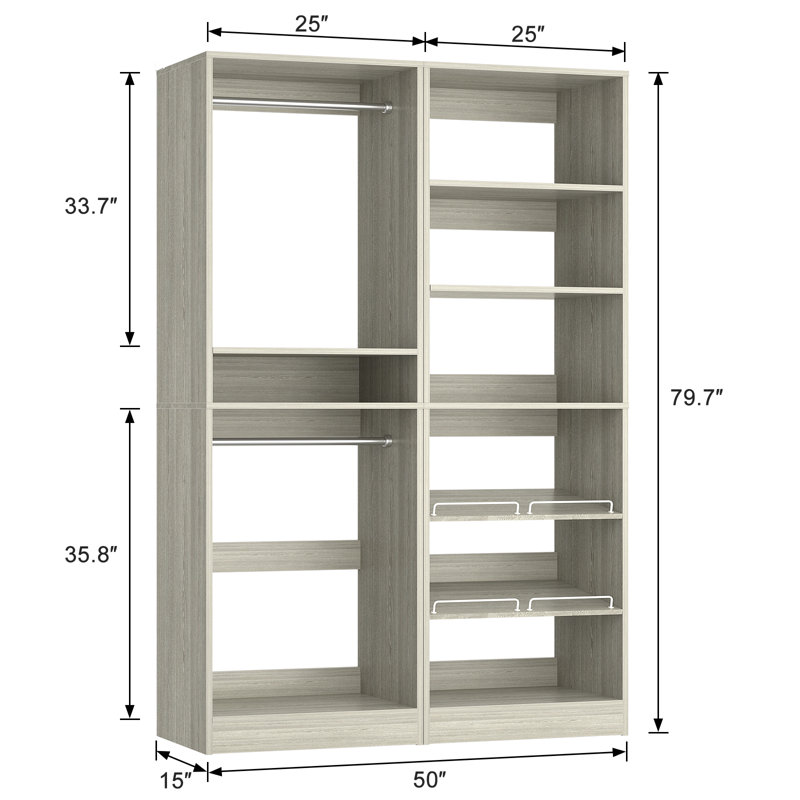 Closet System with Shoe Racks & Hanging Rods, Washed Oak