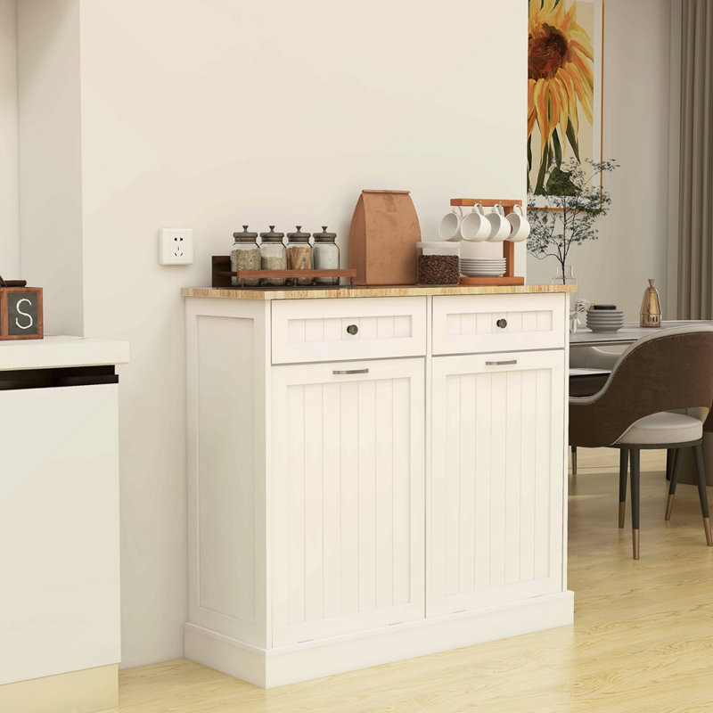 Two Drawers And Two-Compartment Tilt-Out Trash Cabinet Kitchen Trash Cabinet