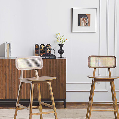 Tabouret de bar en bois avec finition noyer, ensemble de 2