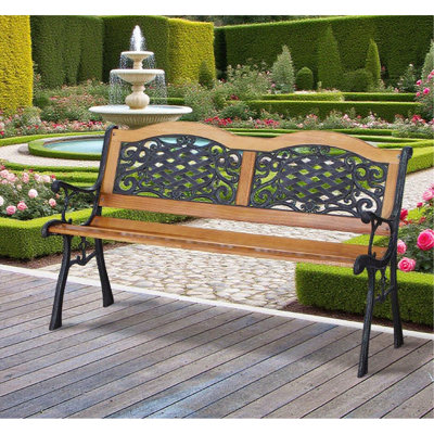 Banc de jardin pour terrasse avec pieds en bois de pin et en métal, inclinable, confortable, largeur de 20,5 po avec accents de dossier décoratifs naturels, siège, siège de 48 po