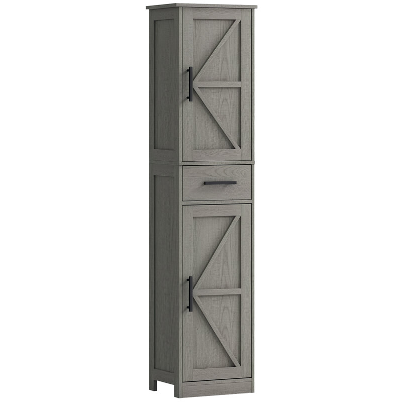 Armoire de rangement de 67 po de hauteur avec tiroir, armoire de salle de bain Farmhouse, Gris foncé