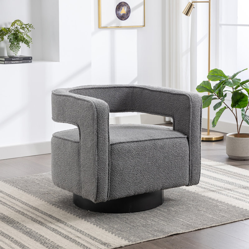 Dangira Upholstered Swivel Barrel Chair, Gray Polyester