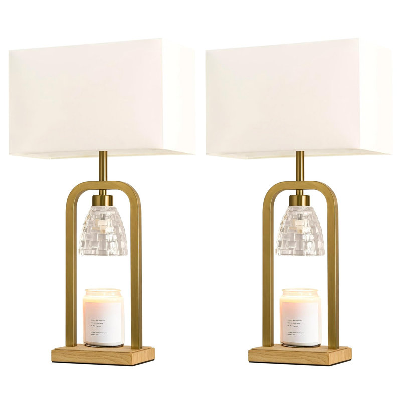 Electric Candle Warmer Lamps, Lamp Candle Warmers With Timer Dimmer, Wax Light Warming Table Lamps For Jar Candles, Modern Bedside Lamp For Home Decor Living Room, Set Of 2, (Gold)