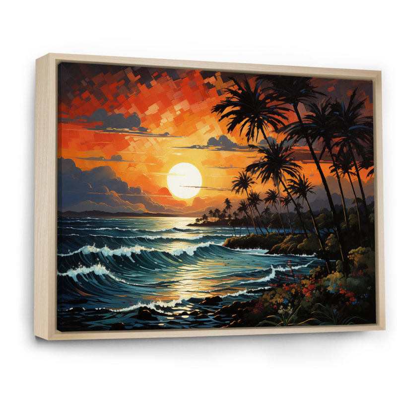 «Palm Trees Sunrise I», reproduction d'art sur toile de palmiers, Cadre naturel flottant, H 34 po x l 44 po x P 1,5 po