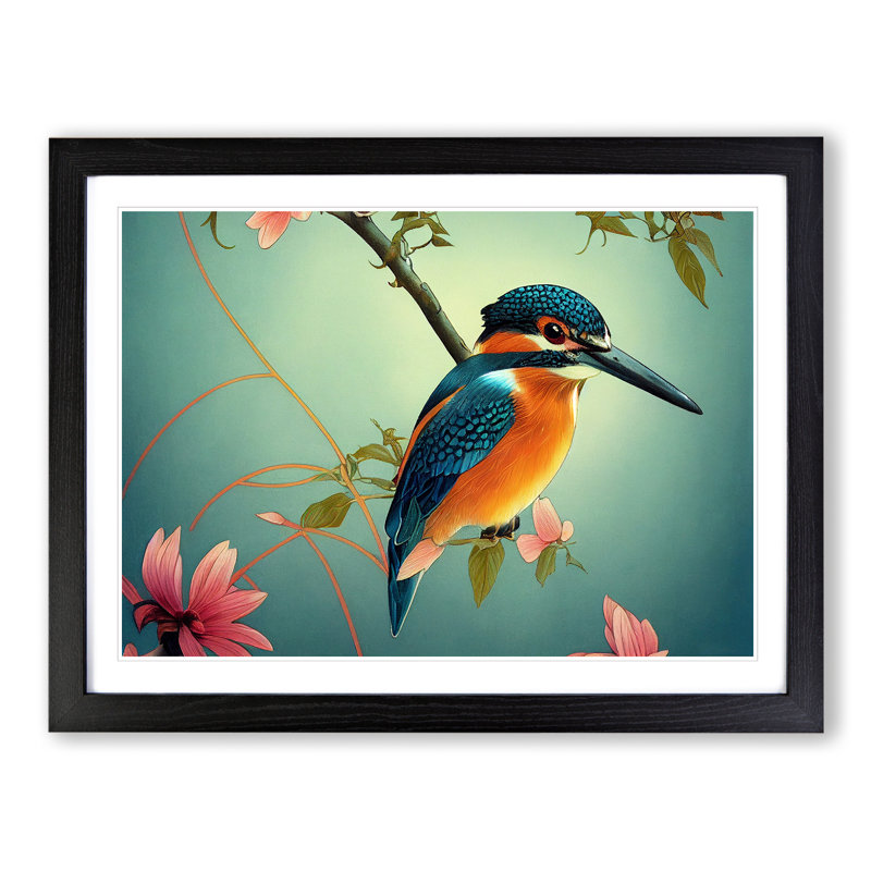 XH1022-7117X Precious Kingfisher Bird - Single Picture Frame Print, Black Framed, 25cm H x 34cm W x 2cm D