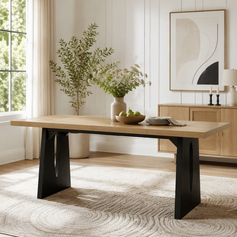 Table de salle à manger Farmhouse avec pieds en bois massif, Brun et noir