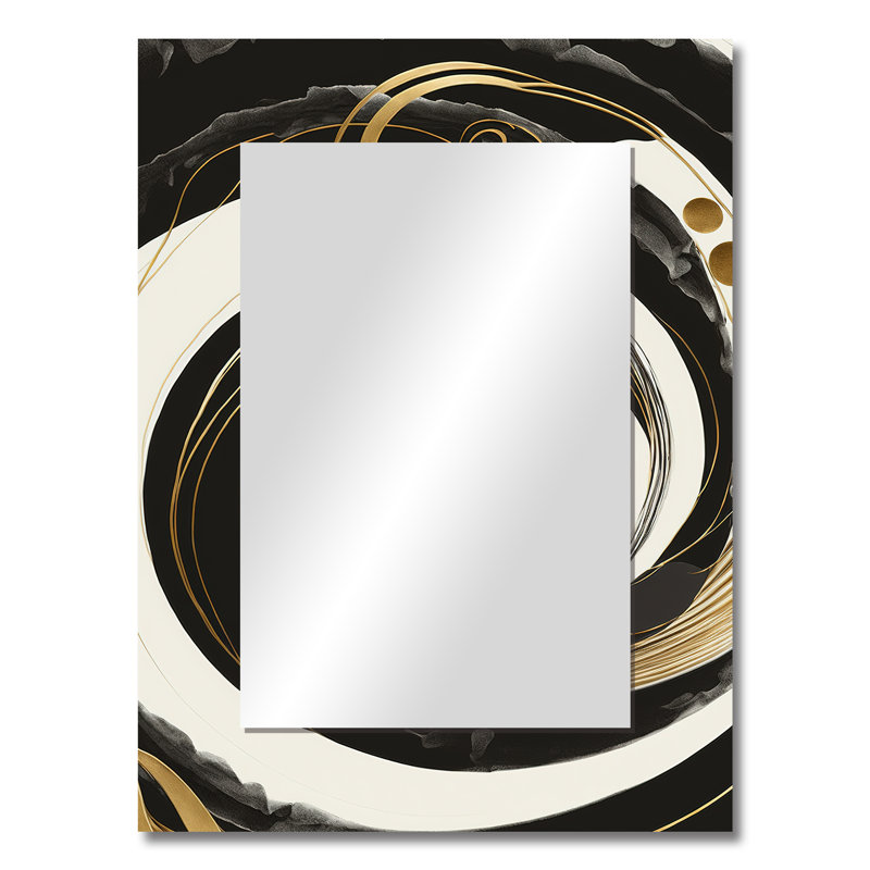 Black, Silver And Gold Blending Swirls II - Abstract Spirals Decorative Wall Mirror, Black Large Mirror, Printed Metal Art