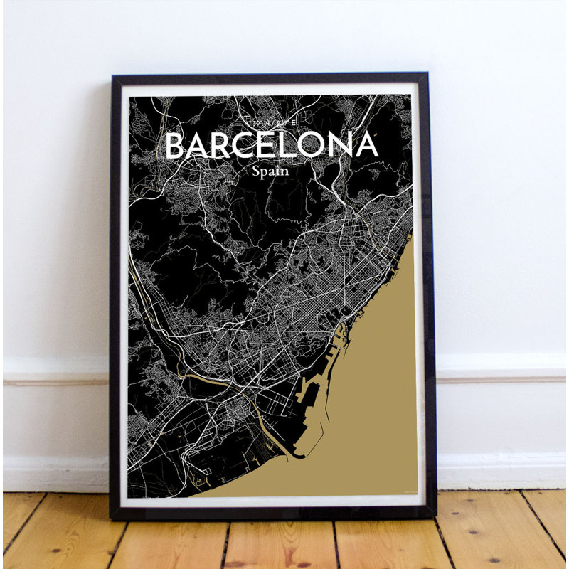 Barcelona City Map - No Frame Print, 60.2 cm H x 27.9 cm W x 0.1 cm D