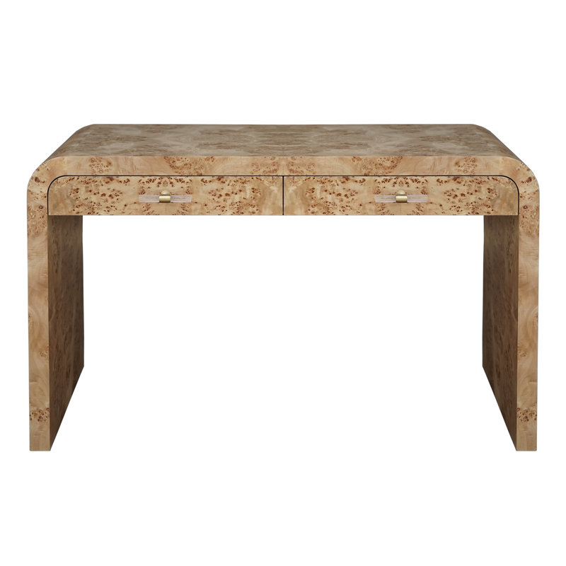 Petra Cascading Edge Burl Wood Desk with Acrylic Hardware