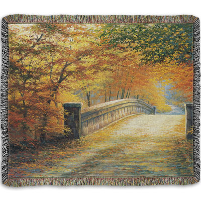 Woven Throw Blanket, Autumn Bridge by Charles White