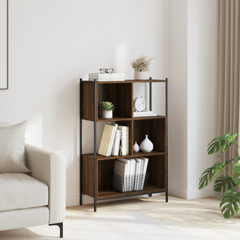 Lordsburg 109cm H x 72cm W Metal Bookcase, Brown Oak