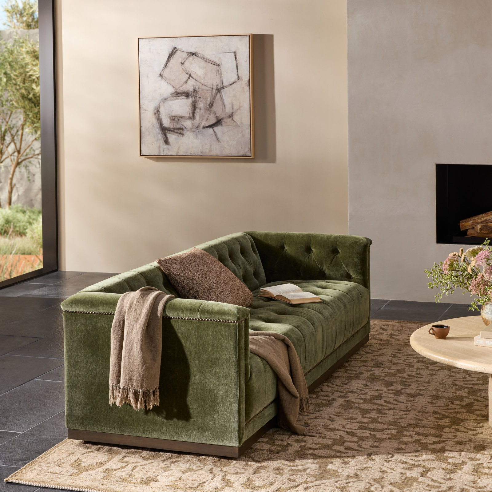 Chirlin 95'' Upholstered Chesterfield Sofa, Amici Moss
