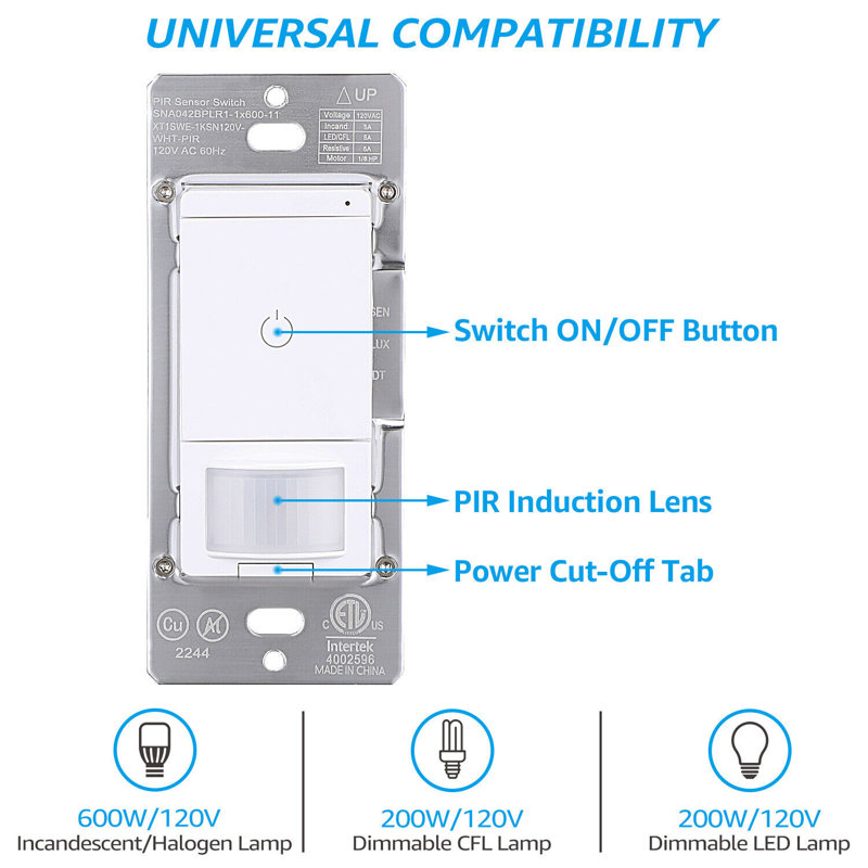 PIR Motion Sensor Switch, One Way,  Adjustable Time and Sensitivity