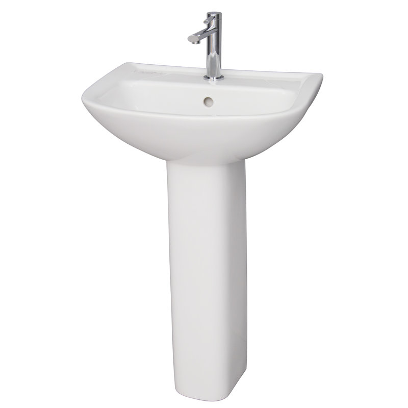 Lavabo de salle de bain piédestal en forme de U en porcelaine vitrifiée blanche 25,75 avec trop-plein Lara, Simple