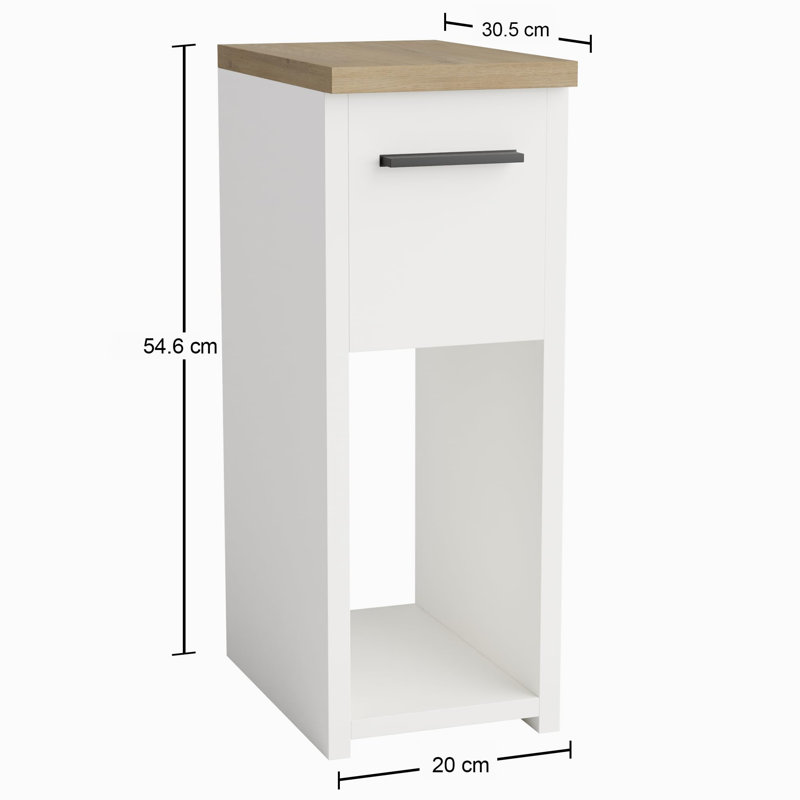 20cm W Manufactured Wood Bedside Table, White/Brown