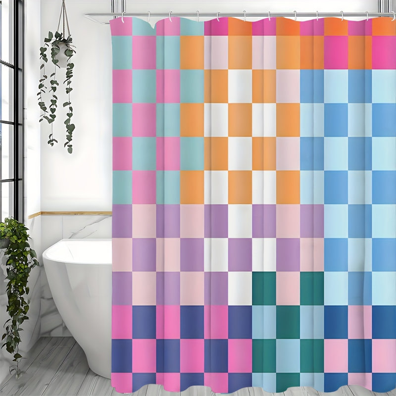 Rideau de douche avec crochets inclus, H 72 po x l 72 po, Bleu marine / vert / orange / jaune / bleu / rose 