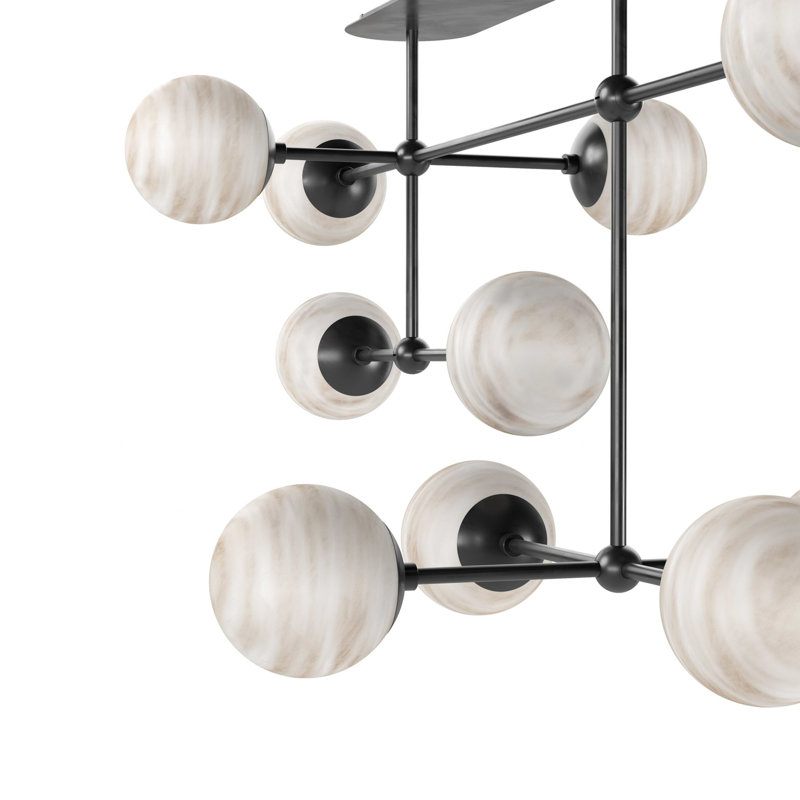 Armstrong Small Linear Chandelier-Black Gunmetal, Black Gunmetal, Marbled Matte Glass