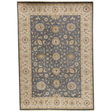 Hand Knotted Wool Area Rug in Blue And Ivory