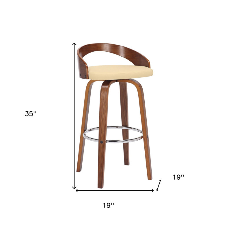 Chaise de bar pivotante à dossier bas de 30 po en similicuir et bois massif crème et brun