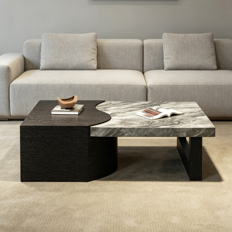 Table basse haut de gamme en ardoise minimaliste moderne, Black/Gray, 14.96" H x 59.05" L x 31.49" W