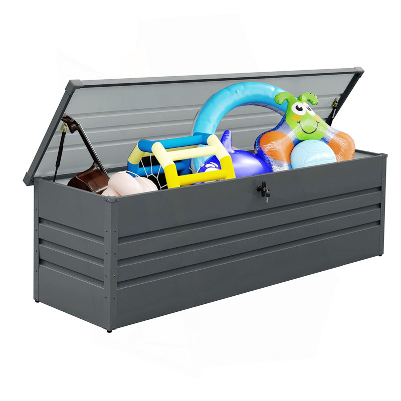 260 Gallon Metal Outdoor Storage Deck Box Waterproof, Extra Large Patio Storage Box With Lockable Storage Containers For Patio Furniture Cushions, Pool Accessories, Garden Tools Dark Gray