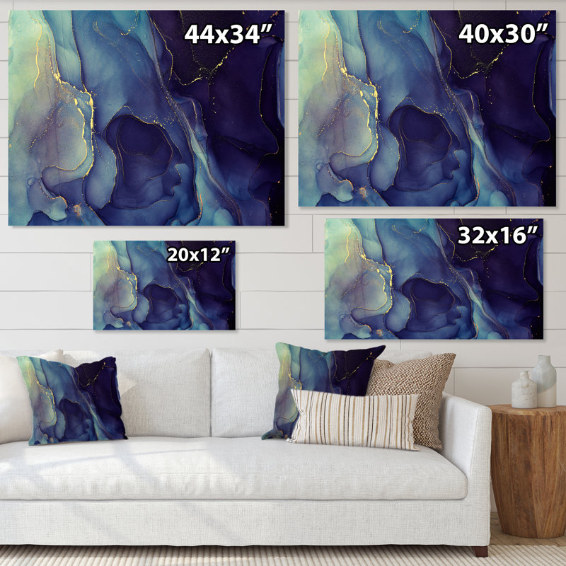 Abstrait, art mural sur toile, impression à l'encre liquide bleue, H 34 po x l 44 po, Toile tendue, Sans cadre