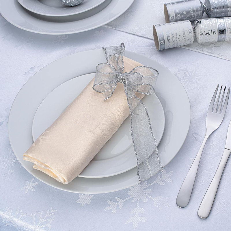 Amissa Polyester Blizzard Snowflake Square Napkin, Cream