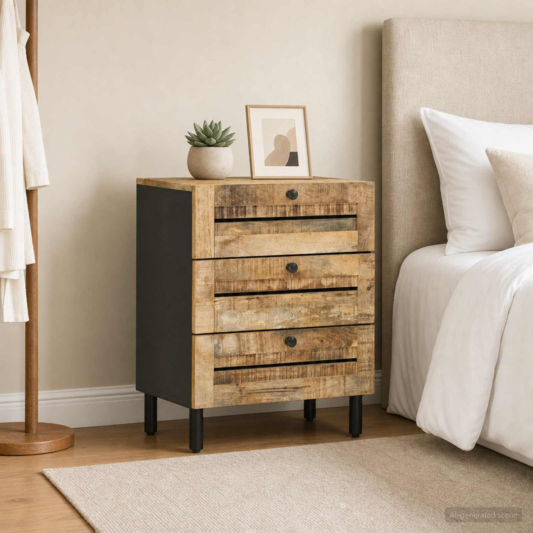 Bedside Table Natural Solid Mango Wood Nightstand Bedroom Furniture for