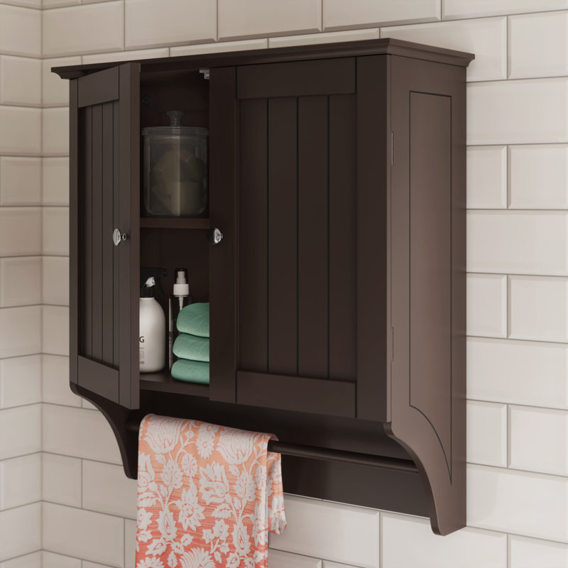 Espresso Two-Door Wall Mounted Medicine Cabinet with Towel Bar
