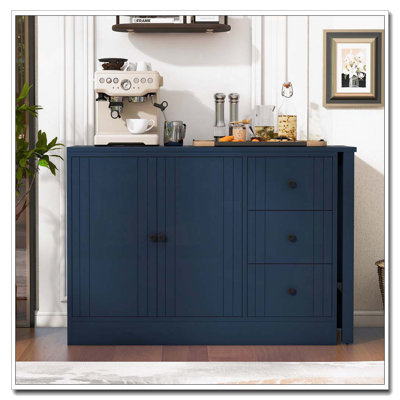 Sideboard with Extendable Table, Multifunctional Storage Cabinet with 2 Doors and 3 Drawers, for Living Room, Study, Foyer and Kitchen