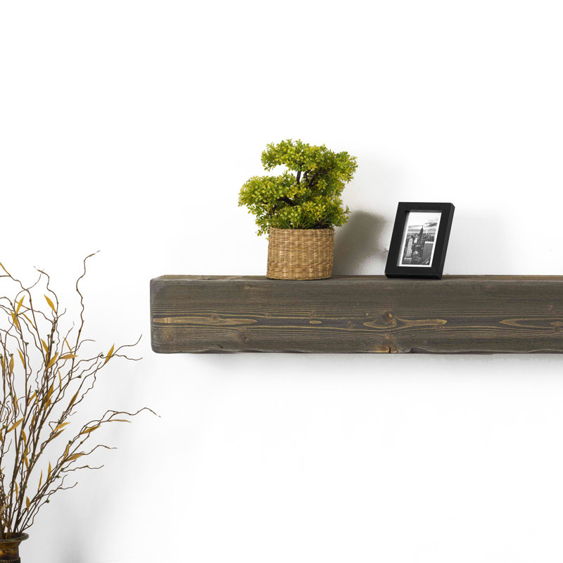 Tablette flottante en bois de pin massif, H 6,7 po x l 60 po, gris