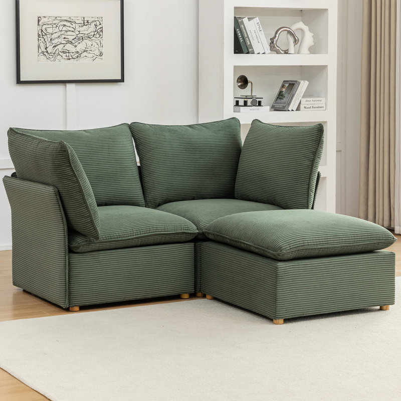 Hepworth 3 - Piece Corduroy Sectional Sofa With Ottoman, Green Corduroy
