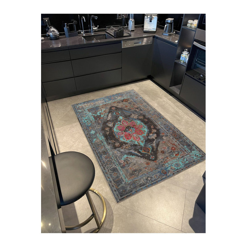 Tapis lavable bleu, Tapis de couloir 2 pi 6 po x 9 pi 10 po inclus