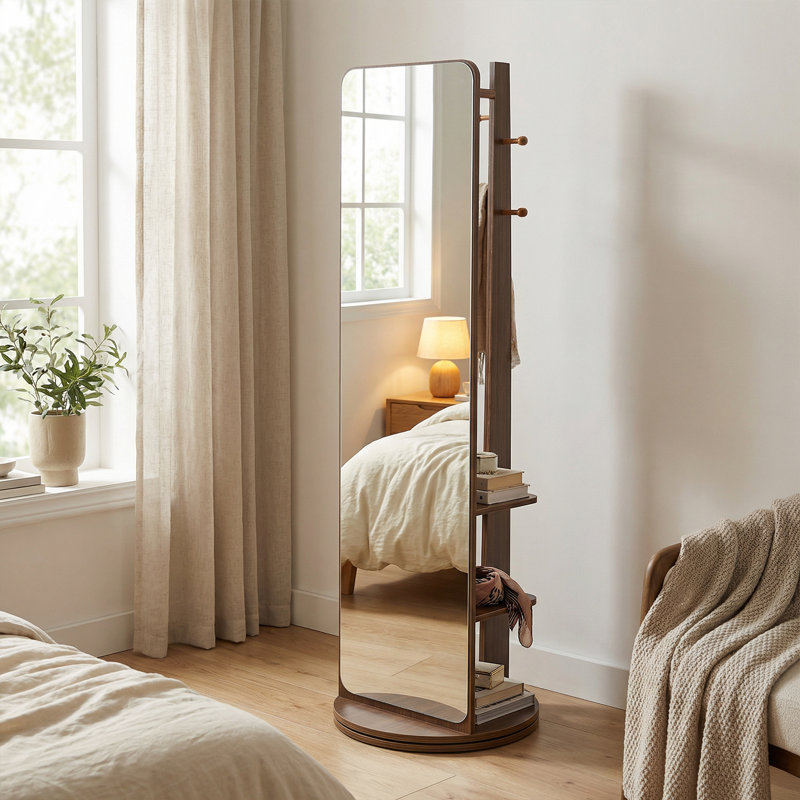Square Floor Mirror, Walnut