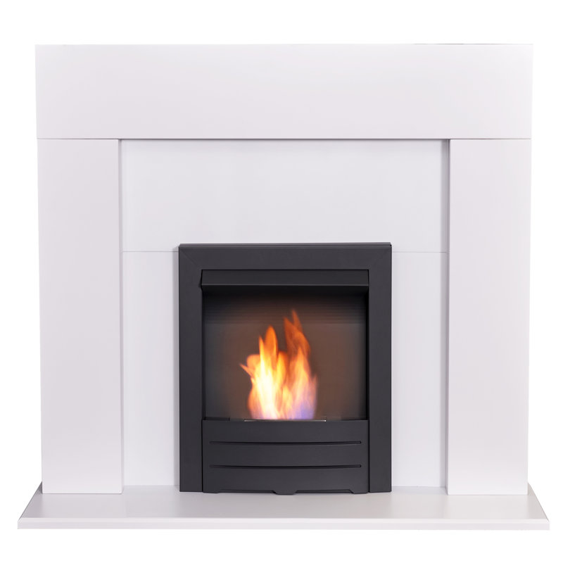 Adam 121cm W Pure White Bio-Ethanol Fireplace with 6000 BTU