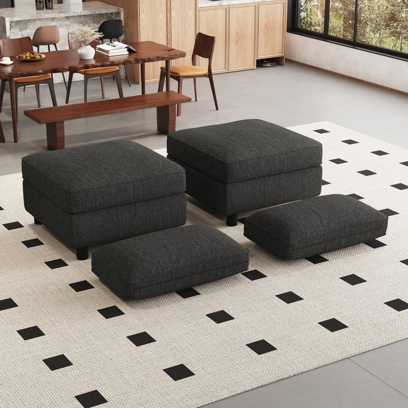 Two Modular Sofa Ottomans With Storage, Dark Gray