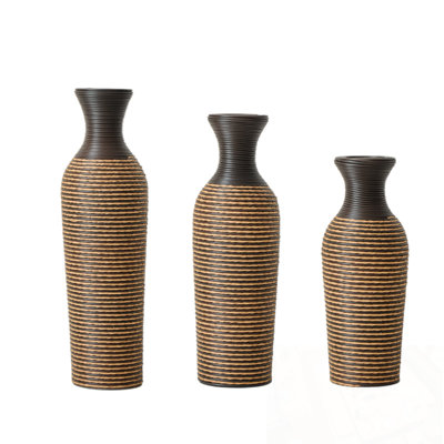 Hand-Woven PVC Rattan Vases Set of 3
