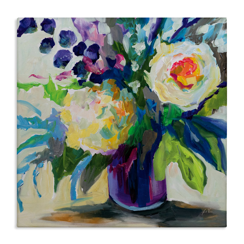 Toile améthyste avec bouquet de fleurs, conception de Jeanette Vertentes, H 17 po x l 17 po