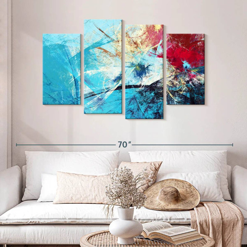 Avery - abstrait rouge et bleu, H 32 po x l 52 po