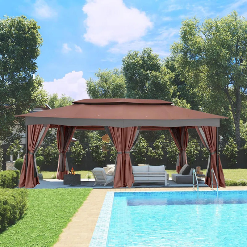  12x20ft Heavy Duty Gazebo with Metal Steel Frame Sturdy Tent with Privacy Curtain and Mosquito Netting Outdoor Gazebo for Garden, Lawn, Backyard, Garage