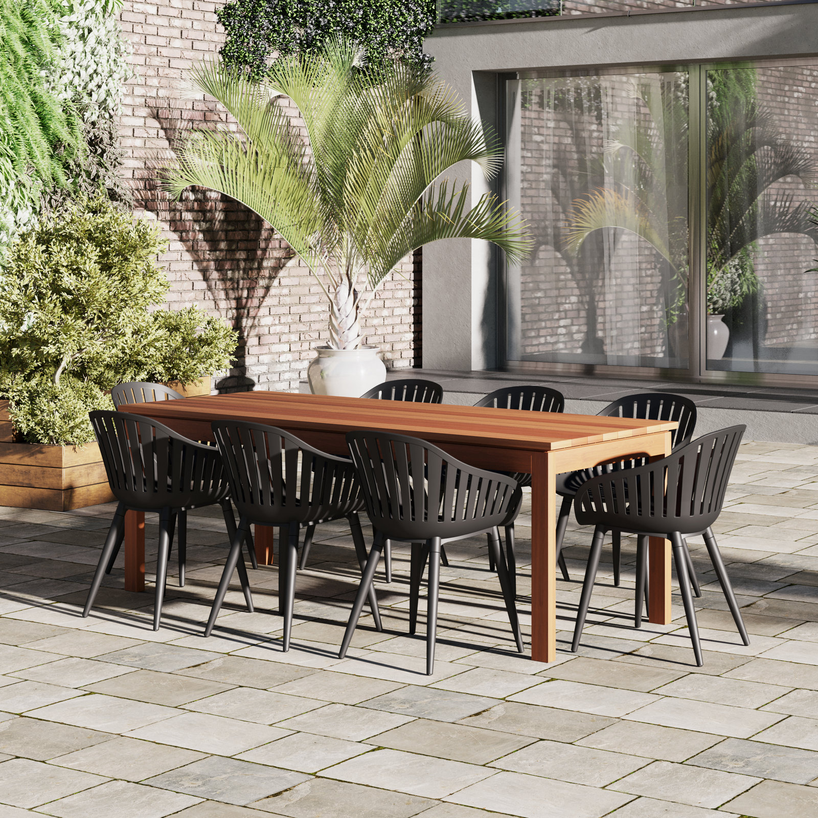 Anautica 83" Eucalyptus Patio Dining Set, Black